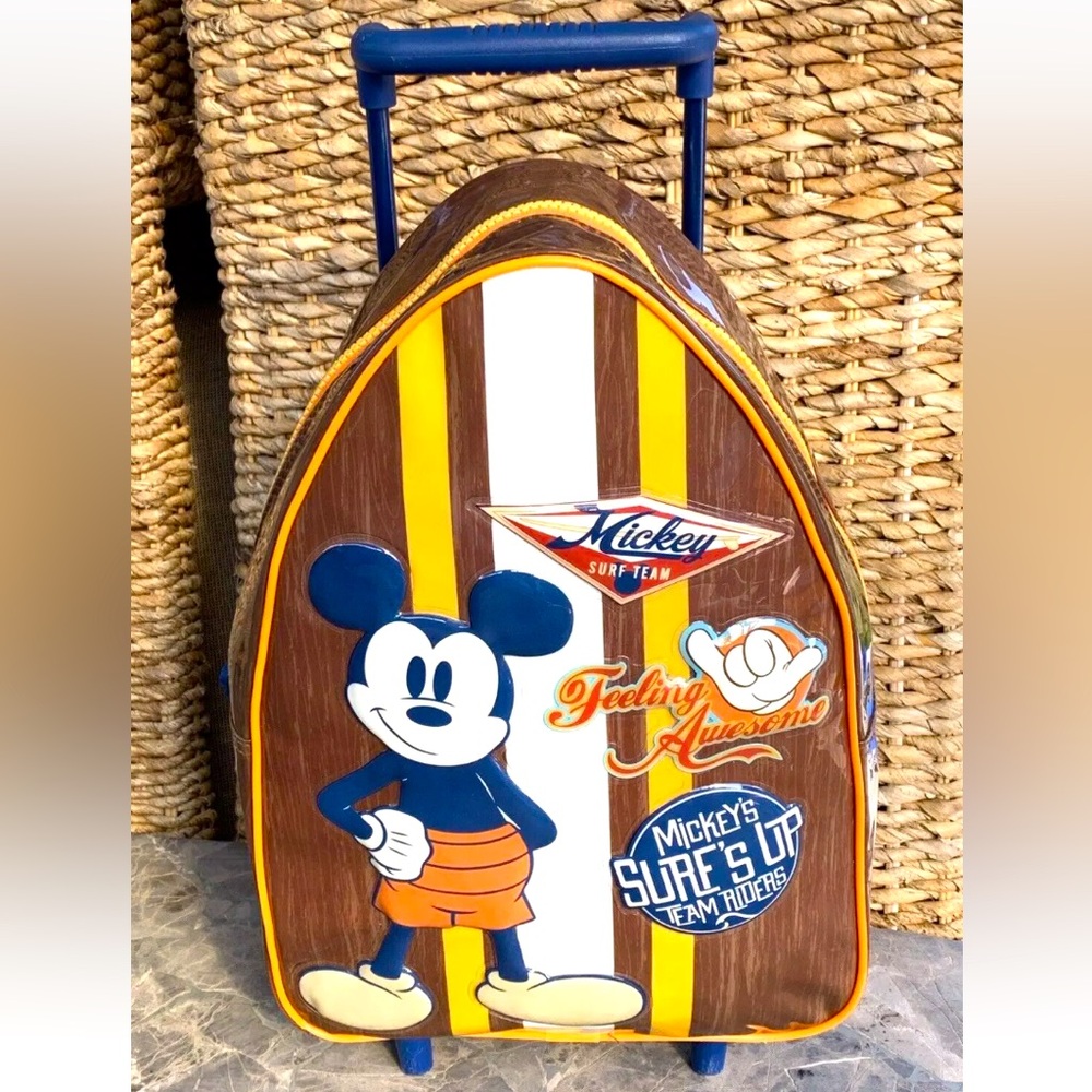 Disney Mickey Mouse Kids Totally Awesome Surf Team Rolling Suitcase Luggage